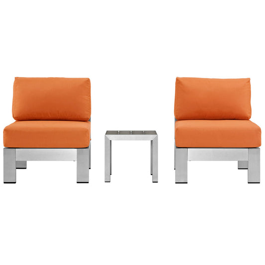 Shore 3 Piece Outdoor Patio Aluminum Sectional Sofa Set - Silver Orange