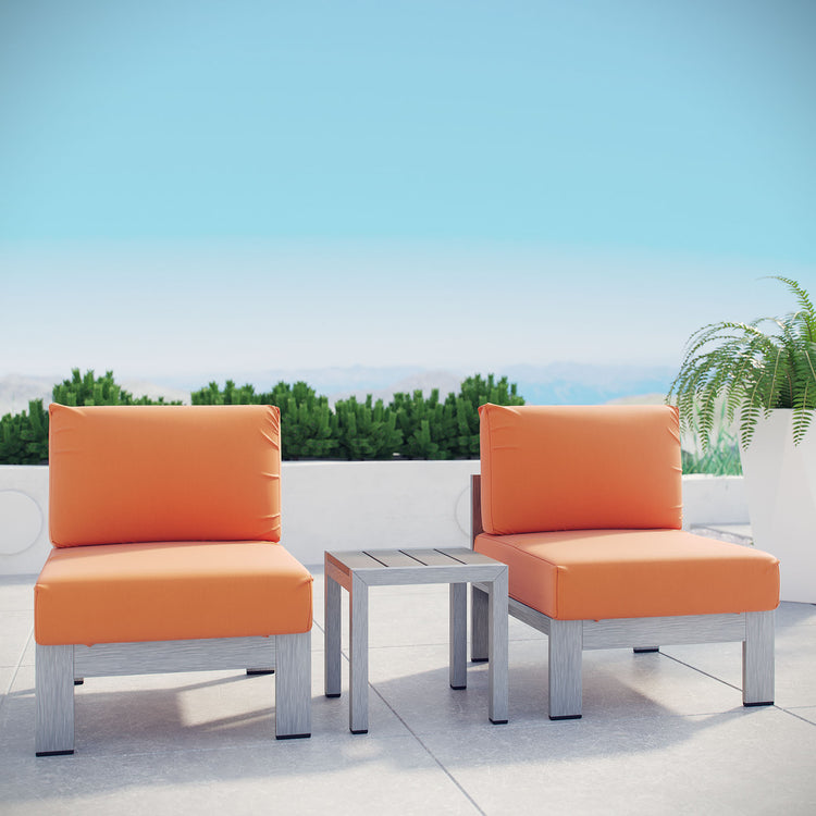 Shore 3 Piece Outdoor Patio Aluminum Sectional Sofa Set - Silver Orange