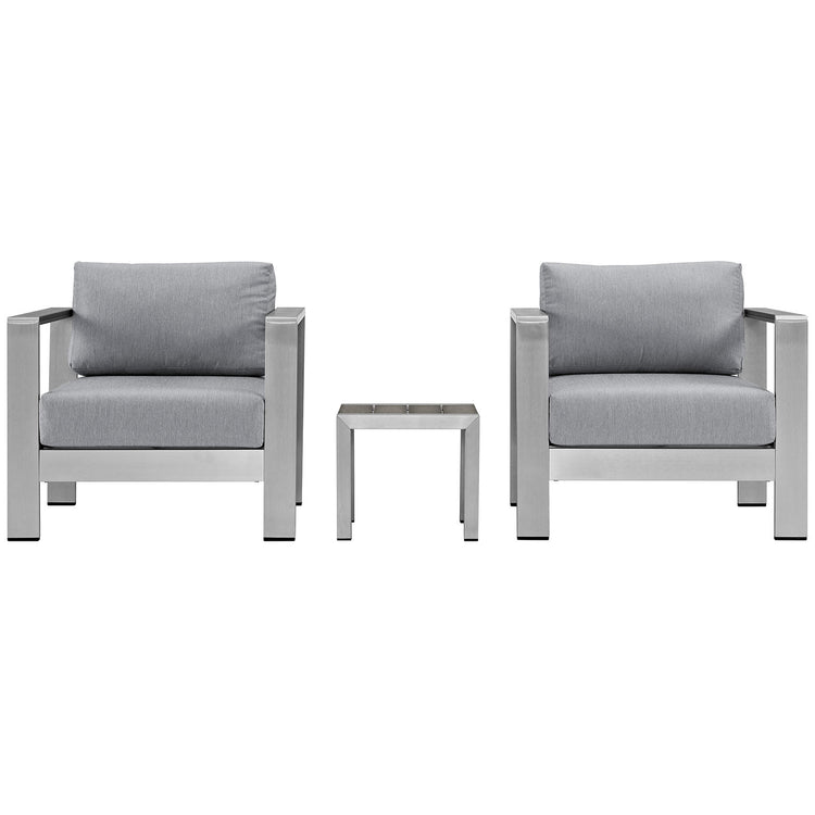 Shore 3 Piece Outdoor Patio Aluminum Set - Silver Gray