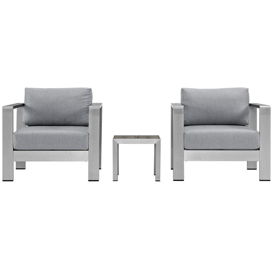 Shore 3 Piece Outdoor Patio Aluminum Set - Silver Gray