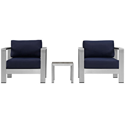 Shore 3 Piece Outdoor Patio Aluminum Set - Silver Navy