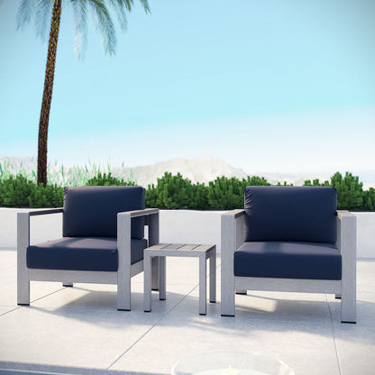 Shore 3 Piece Outdoor Patio Aluminum Set - Silver Navy