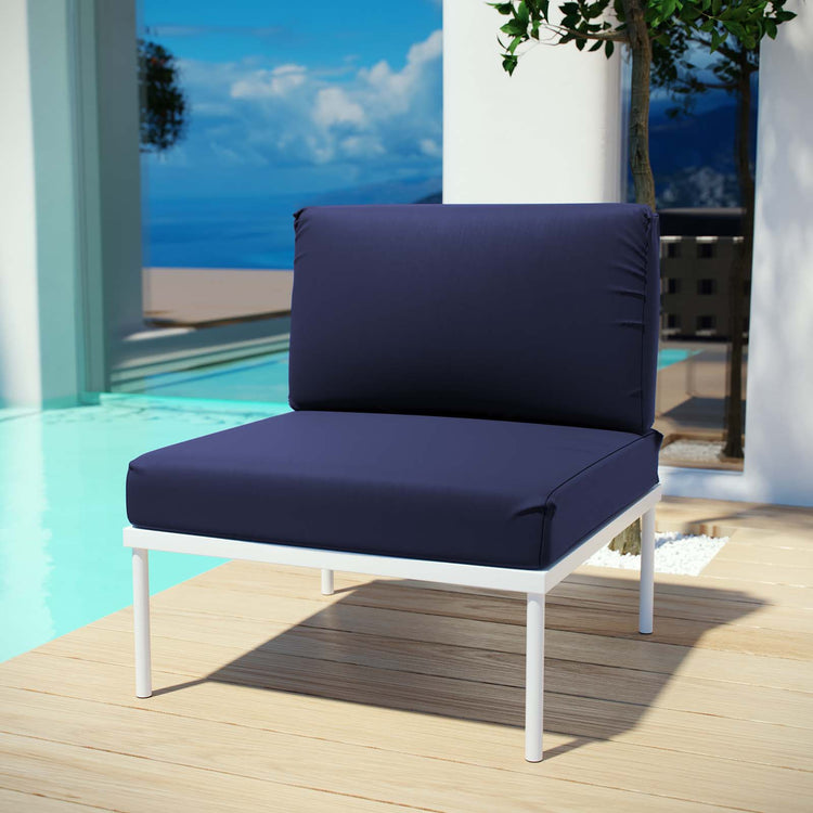 Harmony Armless Outdoor Patio Aluminum Chair - White Navy