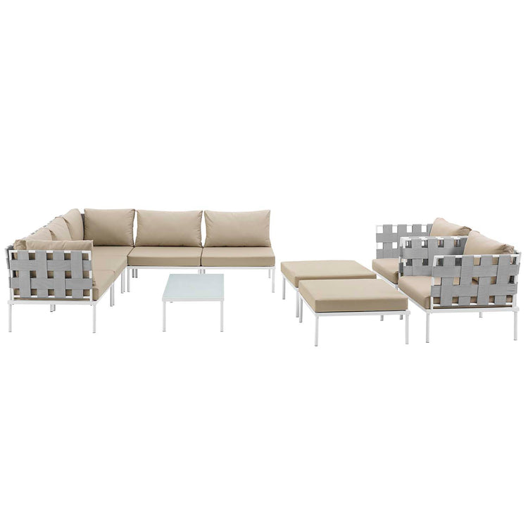 Harmony 10 Piece Outdoor Patio Aluminum Sectional Sofa Set - White Beige