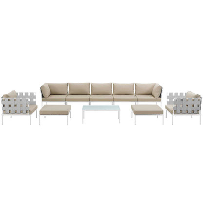 Harmony 10 Piece Outdoor Patio Aluminum Sectional Sofa Set - White Beige