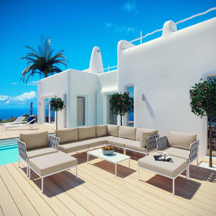 Harmony 10 Piece Outdoor Patio Aluminum Sectional Sofa Set - White Beige