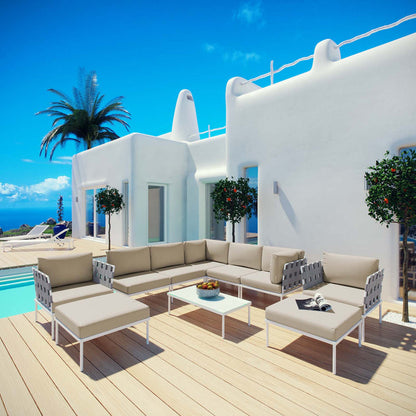 Harmony 10 Piece Outdoor Patio Aluminum Sectional Sofa Set - White Beige