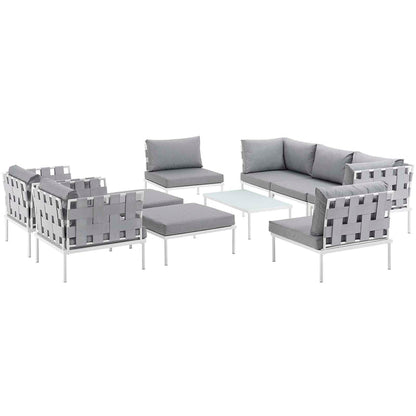 Harmony 10 Piece Outdoor Patio Aluminum Sectional Sofa Set - White Gray