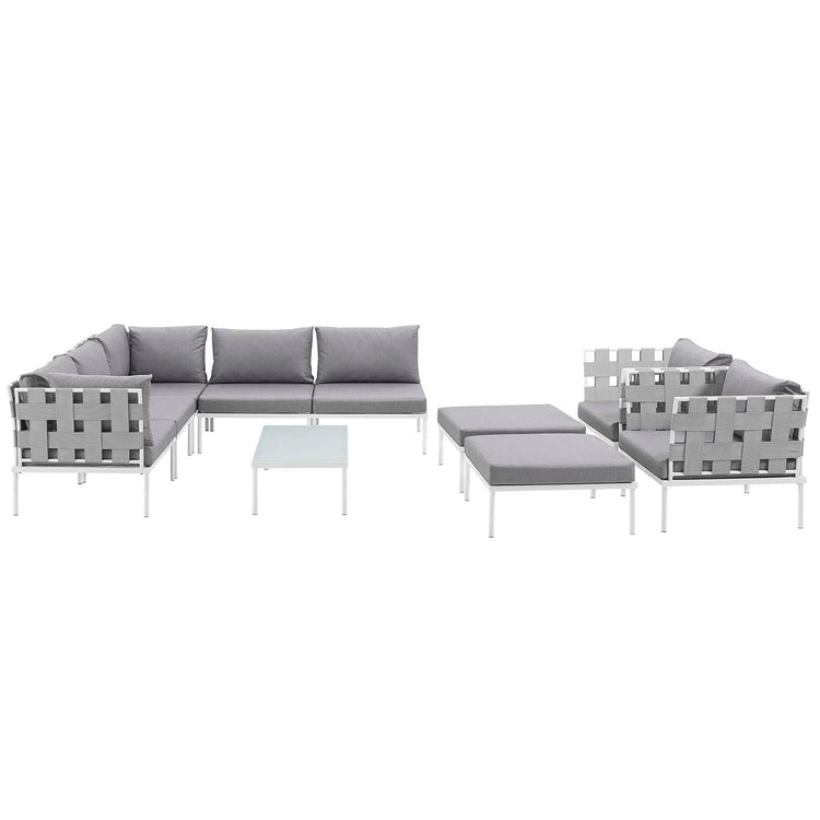 Harmony 10 Piece Outdoor Patio Aluminum Sectional Sofa Set - White Gray