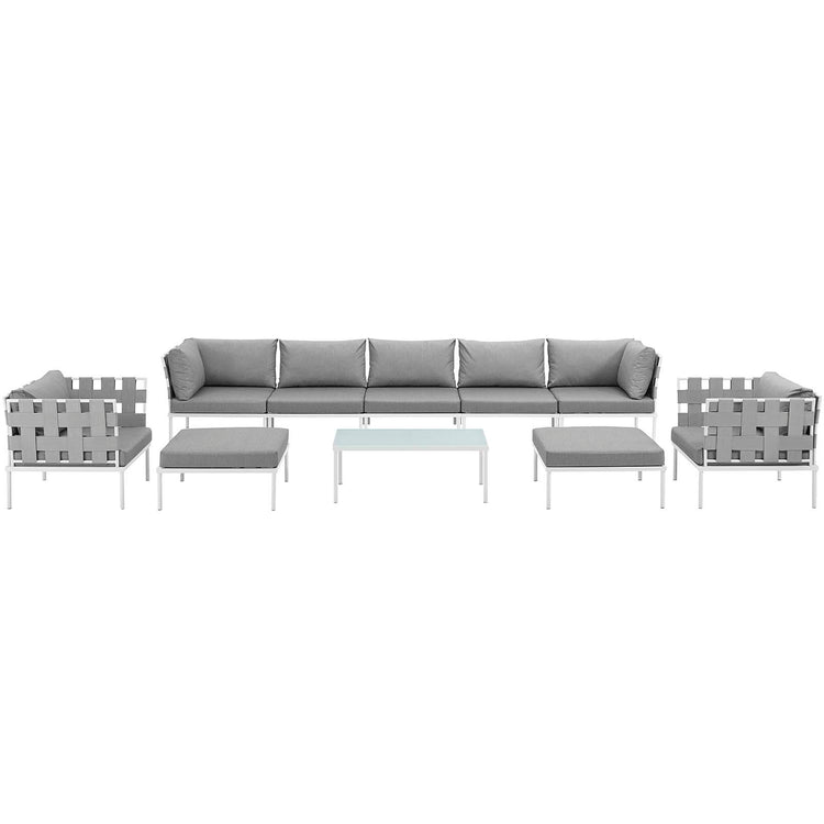 Harmony 10 Piece Outdoor Patio Aluminum Sectional Sofa Set - White Gray