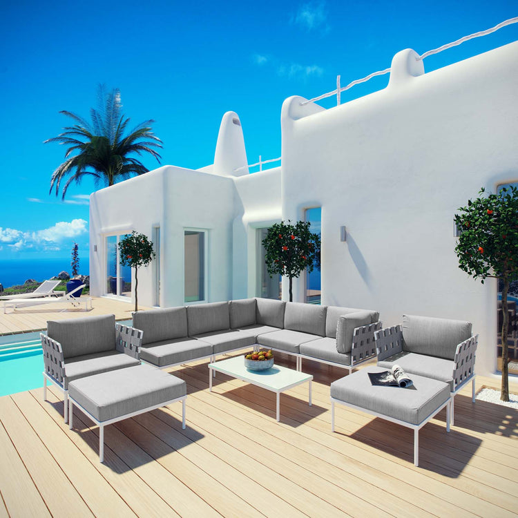 Harmony 10 Piece Outdoor Patio Aluminum Sectional Sofa Set - White Gray