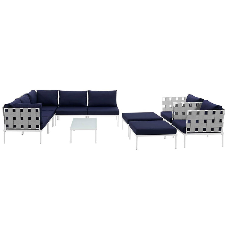 Harmony 10 Piece Outdoor Patio Aluminum Sectional Sofa Set - White Navy