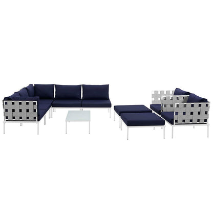 Harmony 10 Piece Outdoor Patio Aluminum Sectional Sofa Set - White Navy
