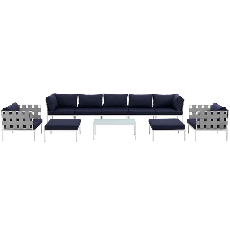 Harmony 10 Piece Outdoor Patio Aluminum Sectional Sofa Set - White Navy