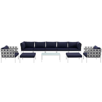 Harmony 10 Piece Outdoor Patio Aluminum Sectional Sofa Set - White Navy