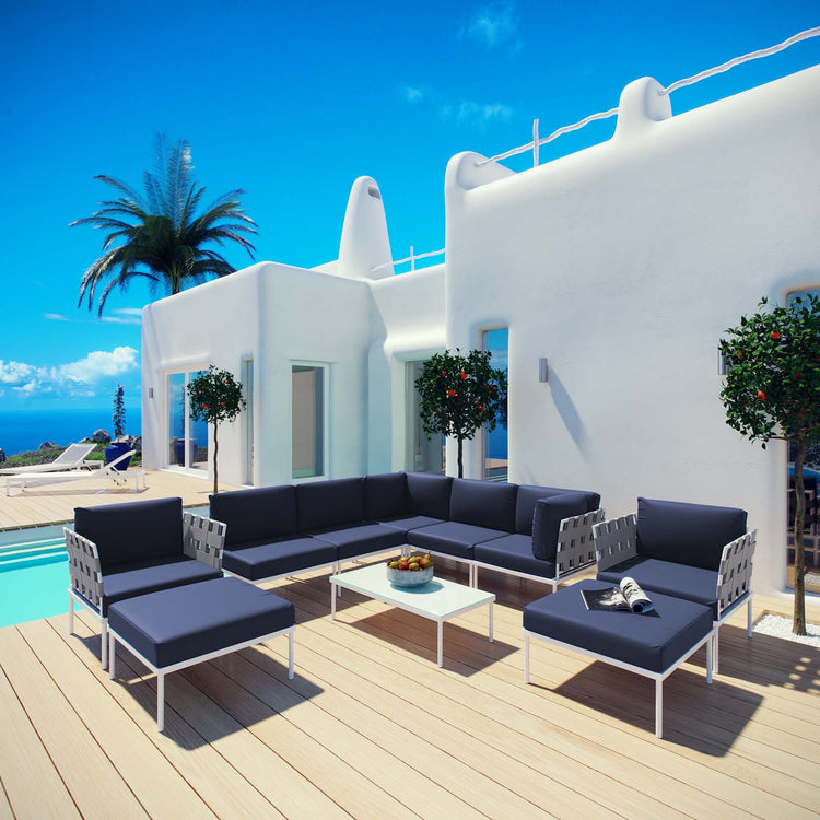 Harmony 10 Piece Outdoor Patio Aluminum Sectional Sofa Set - White Navy