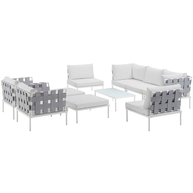 Harmony 10 Piece Outdoor Patio Aluminum Sectional Sofa Set - White White