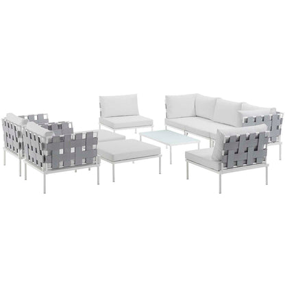 Harmony 10 Piece Outdoor Patio Aluminum Sectional Sofa Set - White White