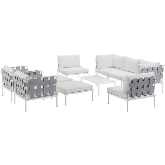 Harmony 10 Piece Outdoor Patio Aluminum Sectional Sofa Set - White White