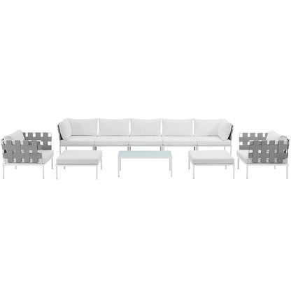 Harmony 10 Piece Outdoor Patio Aluminum Sectional Sofa Set - White White