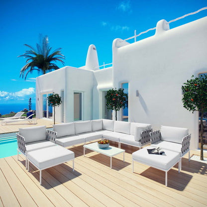 Harmony 10 Piece Outdoor Patio Aluminum Sectional Sofa Set - White White