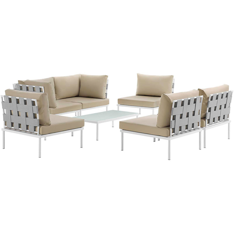 Harmony 7 Piece Outdoor Patio Aluminum Sectional Sofa Set - White Beige