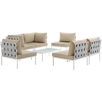 Harmony 7 Piece Outdoor Patio Aluminum Sectional Sofa Set - White Beige