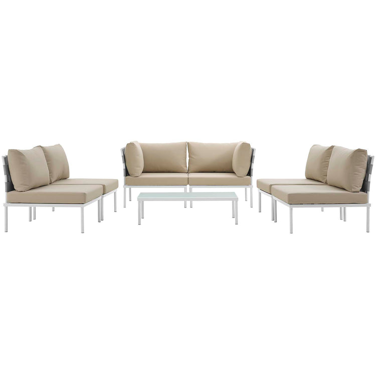 Harmony 7 Piece Outdoor Patio Aluminum Sectional Sofa Set - White Beige