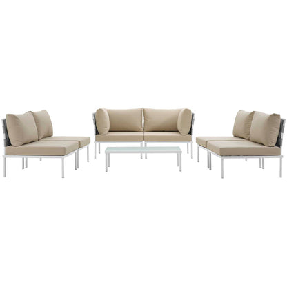 Harmony 7 Piece Outdoor Patio Aluminum Sectional Sofa Set - White Beige