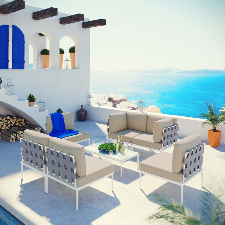 Harmony 7 Piece Outdoor Patio Aluminum Sectional Sofa Set - White Beige