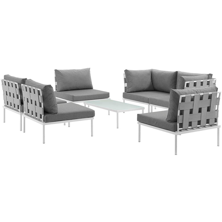 Harmony 7 Piece Outdoor Patio Aluminum Sectional Sofa Set - White Gray