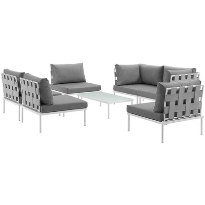 Harmony 7 Piece Outdoor Patio Aluminum Sectional Sofa Set - White Gray