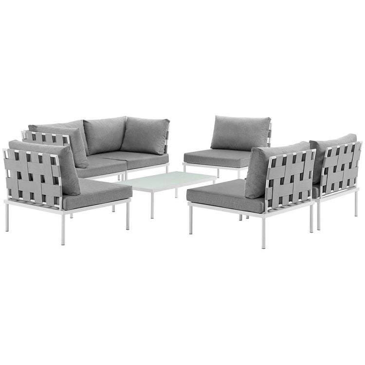 Harmony 7 Piece Outdoor Patio Aluminum Sectional Sofa Set - White Gray
