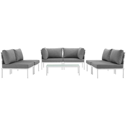 Harmony 7 Piece Outdoor Patio Aluminum Sectional Sofa Set - White Gray