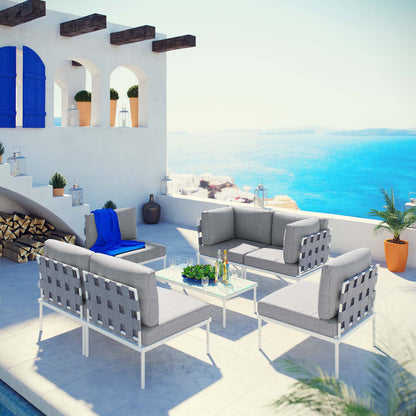 Harmony 7 Piece Outdoor Patio Aluminum Sectional Sofa Set - White Gray
