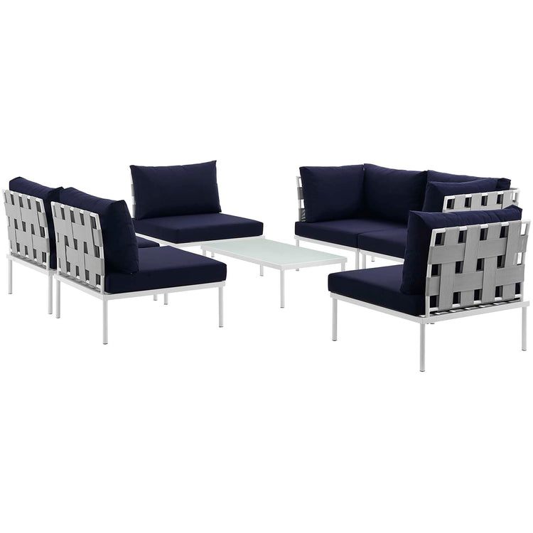 Harmony 7 Piece Outdoor Patio Aluminum Sectional Sofa Set - White Navy