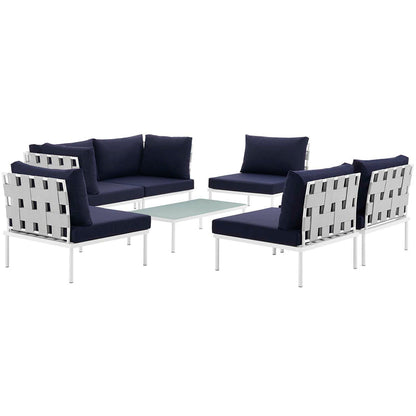 Harmony 7 Piece Outdoor Patio Aluminum Sectional Sofa Set - White Navy
