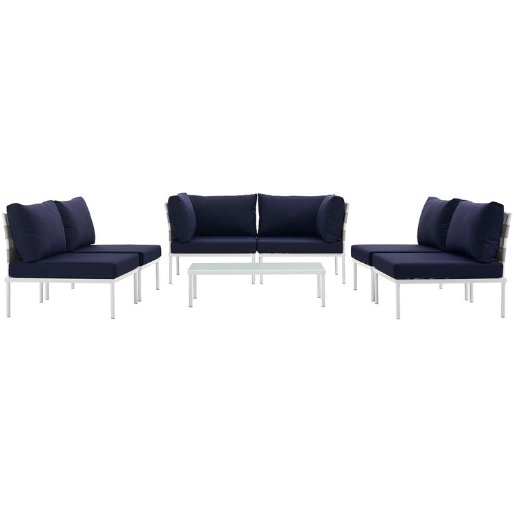 Harmony 7 Piece Outdoor Patio Aluminum Sectional Sofa Set - White Navy