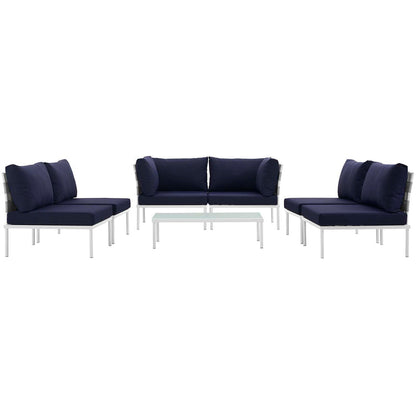 Harmony 7 Piece Outdoor Patio Aluminum Sectional Sofa Set - White Navy