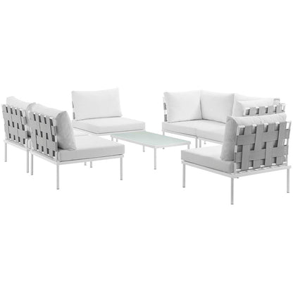 Harmony 7 Piece Outdoor Patio Aluminum Sectional Sofa Set - White White