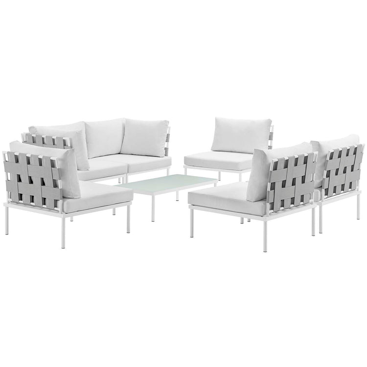 Harmony 7 Piece Outdoor Patio Aluminum Sectional Sofa Set - White White