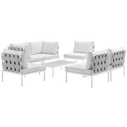 Harmony 7 Piece Outdoor Patio Aluminum Sectional Sofa Set - White White