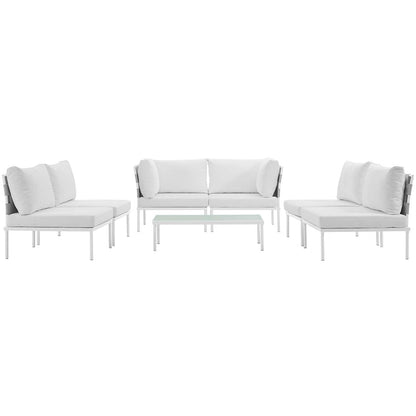 Harmony 7 Piece Outdoor Patio Aluminum Sectional Sofa Set - White White