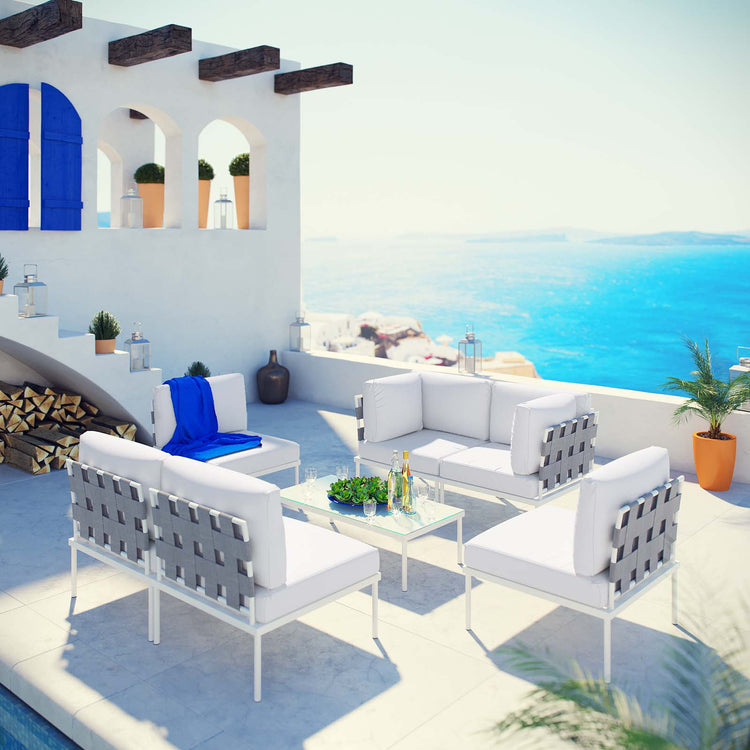 Harmony 7 Piece Outdoor Patio Aluminum Sectional Sofa Set - White White
