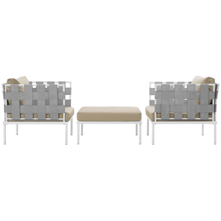 Harmony 3 Piece Outdoor Patio Aluminum Sectional Sofa Set - White Beige