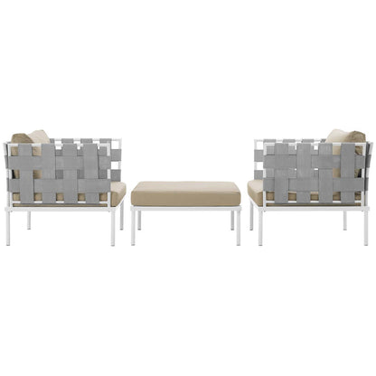 Harmony 3 Piece Outdoor Patio Aluminum Sectional Sofa Set - White Beige