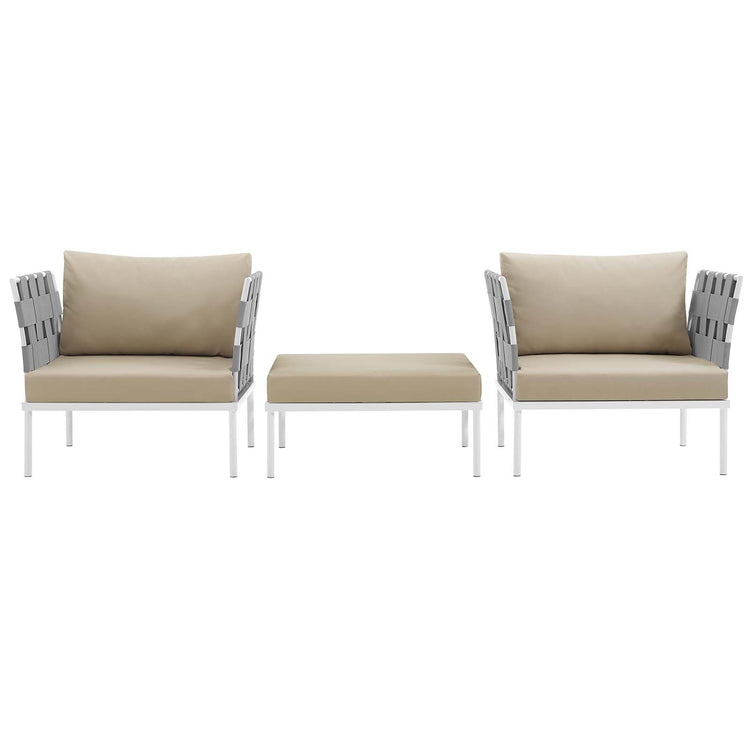 Harmony 3 Piece Outdoor Patio Aluminum Sectional Sofa Set - White Beige