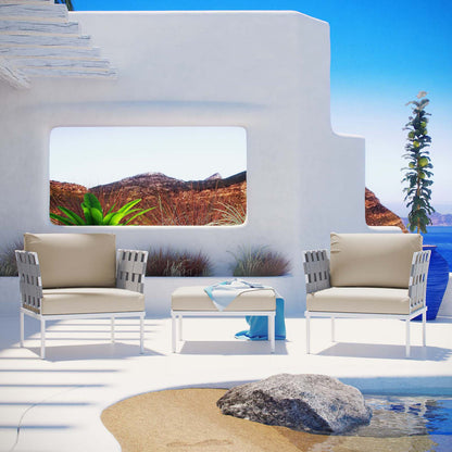 Harmony 3 Piece Outdoor Patio Aluminum Sectional Sofa Set - White Beige