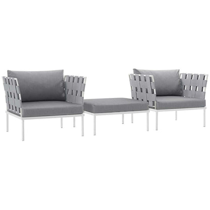 Harmony 3 Piece Outdoor Patio Aluminum Sectional Sofa Set - White Gray