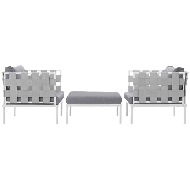 Harmony 3 Piece Outdoor Patio Aluminum Sectional Sofa Set - White Gray